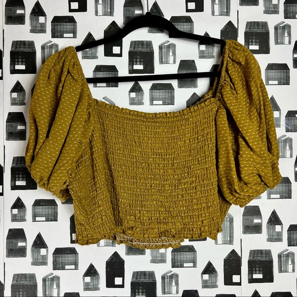 Wild Fable Mustard Yellow White Polka Dot Baby Doll Cropped Blouse - Picture 5 of 5